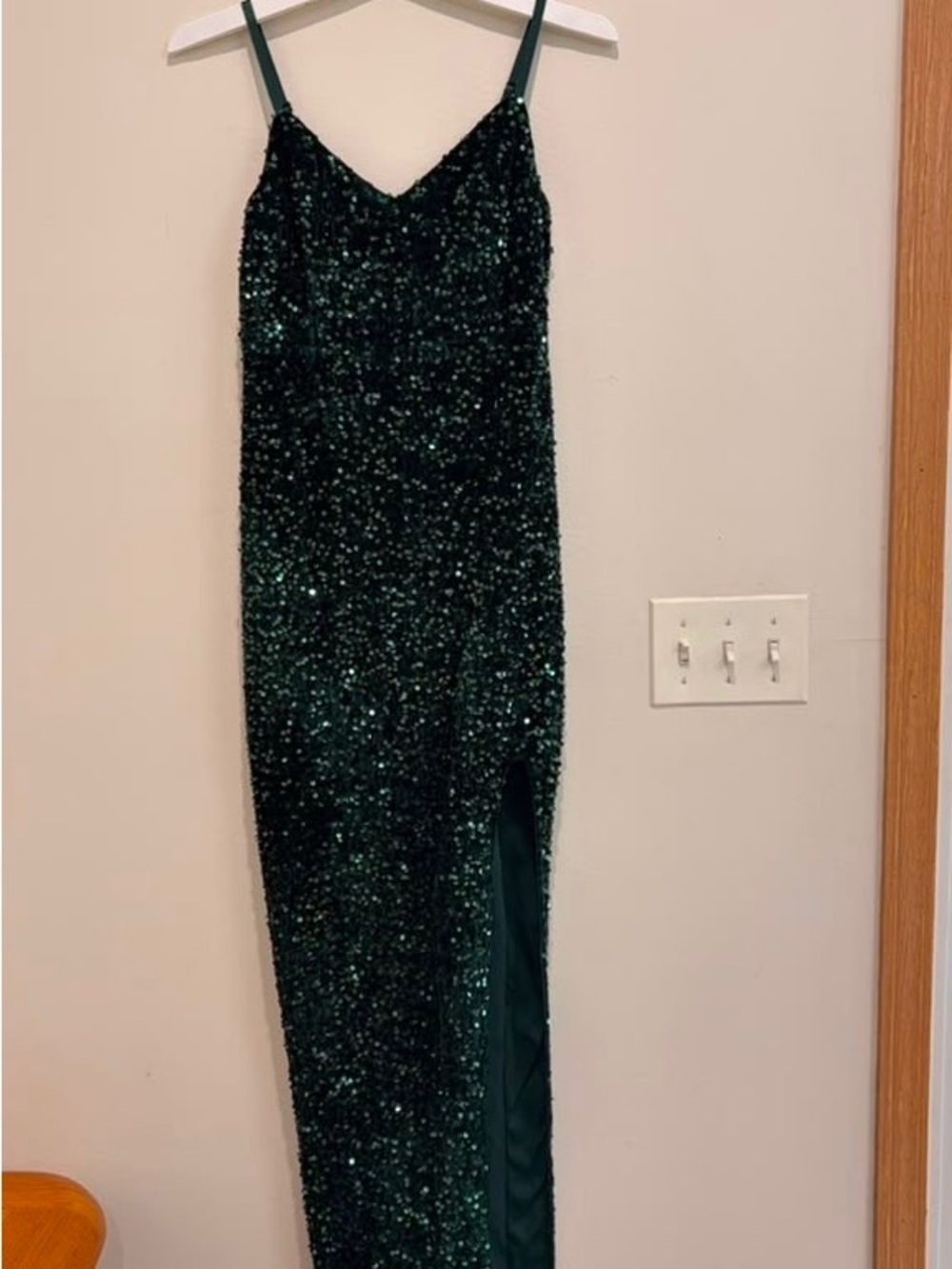 Amazon Emerald Green Sequin Maxi Slip Dress with Side Slit